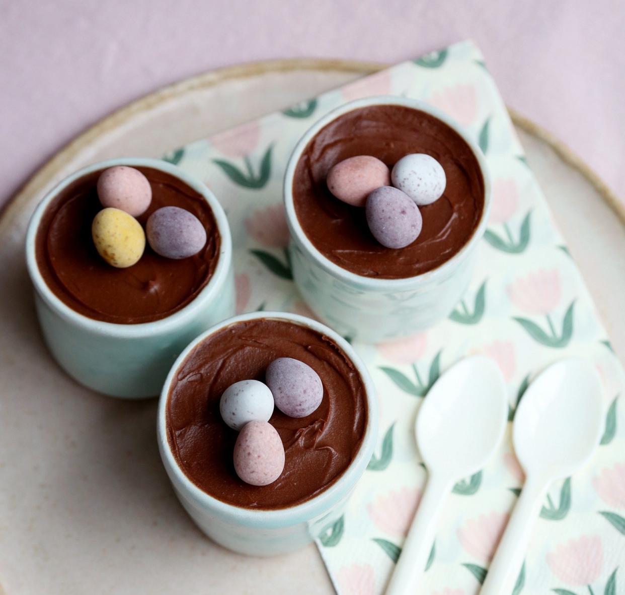 Add a spoonful of salted caramel sauce to the centre of each chocolate pot for added luxury