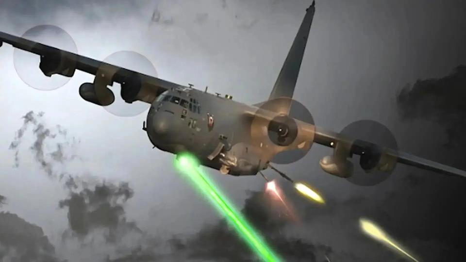 A rendering depicting an older AC-130U Spooky II gunship employing a laser along with its other weapons. <em>USAF</em>