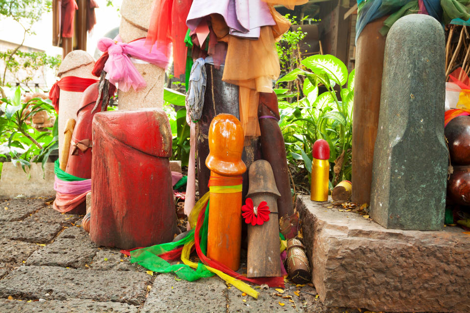 Selection of phallus differnet types in Chao Mae Tuptim shrine