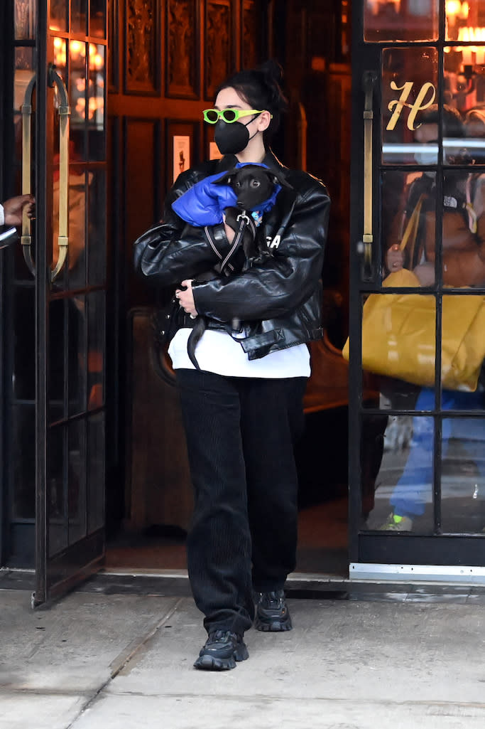 Dua Lipa leaves her New York City Hotel holding her puppy in her arms where fans waiting for her. Pictured: Dua Lipa Ref: SPL5203868 201220 NON-EXCLUSIVE Picture by: Elder Ordonez / SplashNews.com Splash News and Pictures USA: +1 310-525-5808 London: +44 (0)20 8126 1009 Berlin: +49 175 3764 166 photodesk@splashnews.com World Rights, No Poland Rights, No Portugal Rights, No Russia Rights