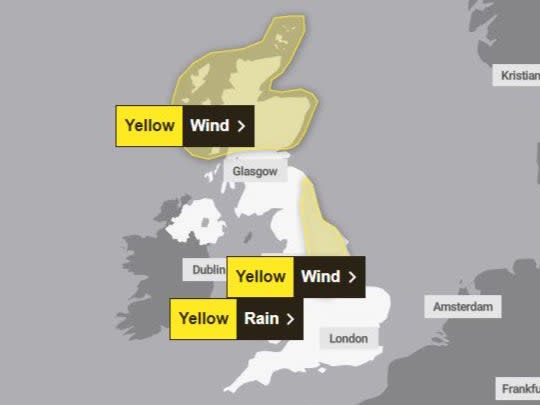 Yellow warnings for Christmas Eve (Met Office)