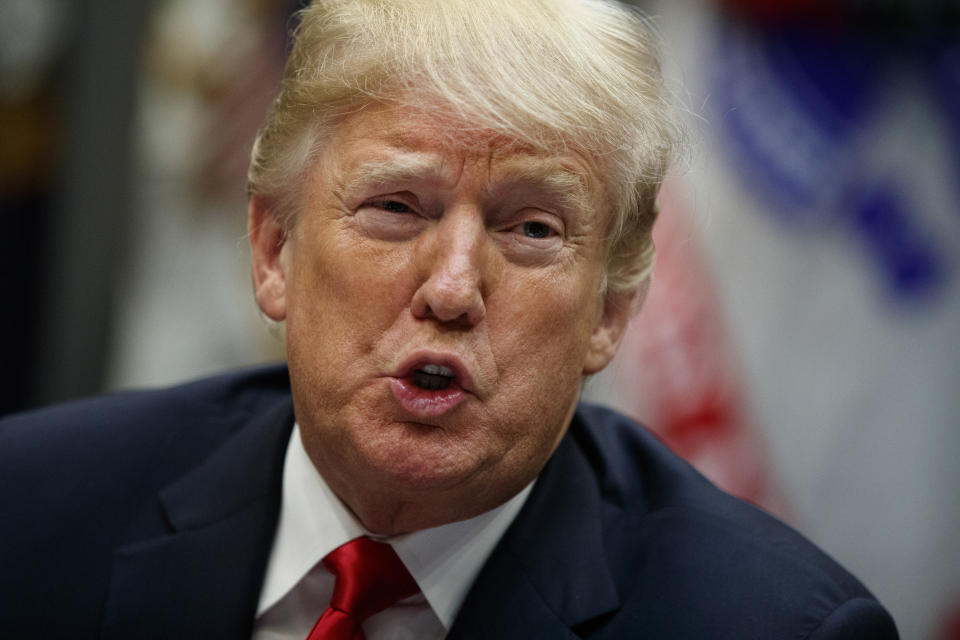 President Donald Trump speaks during a meeting of the President's National Council of the American Worker in the Roosevelt Room of the White House, Monday, Sept. 17, 2018, in Washington. (AP Photo/Evan Vucci)