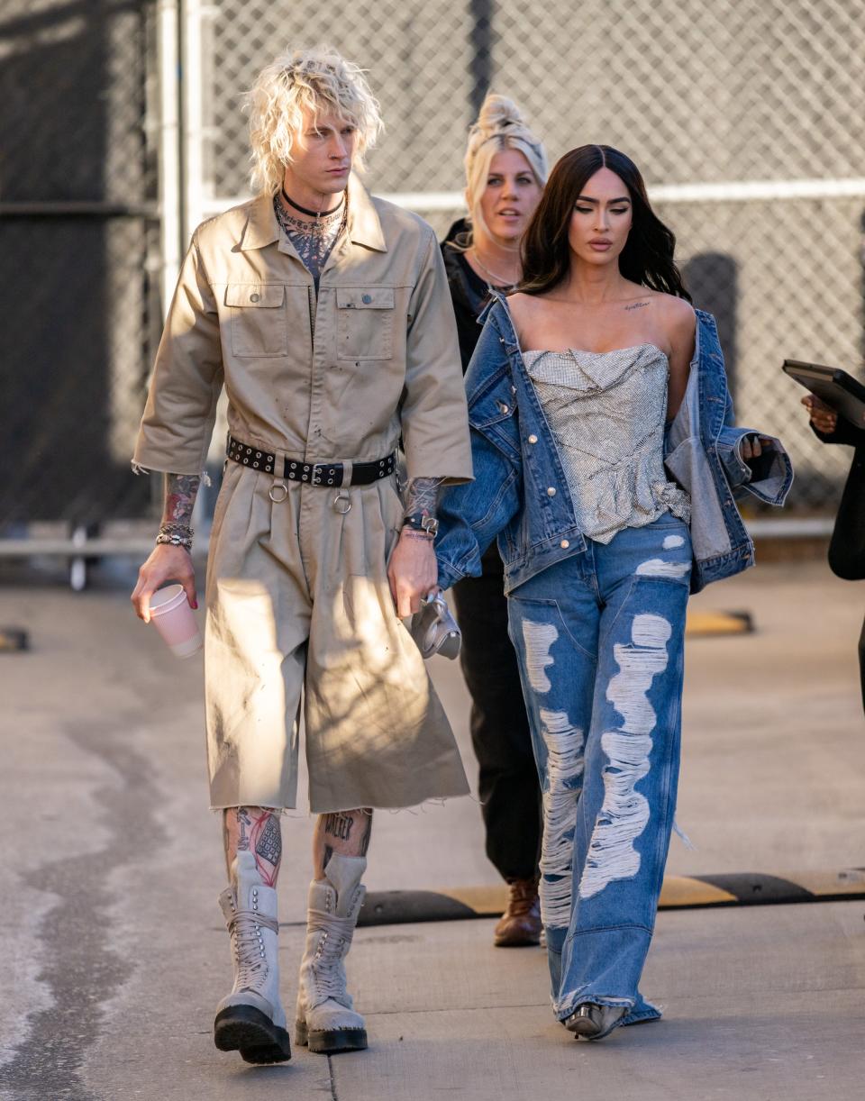 Machine Gun Kelly and Megan Fox are seen at "Jimmy Kimmel Live" on December 07, 2022 in Los Angeles, California. (Photo byMachine Gun Kelly and Megan Fox are seen at "Jimmy Kimmel Live" on December 07, 2022 in Los Angeles, California.