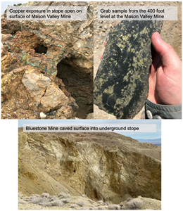 The Mason Valley property consists of several past-producing mines with visuals of copper mineralization in the area.