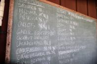 A blackboard counting homegrown vegetables is seen on the campus of Midland School, as the global outbreak of the coronavirus disease (COVID-19) continues, in Los Olivos