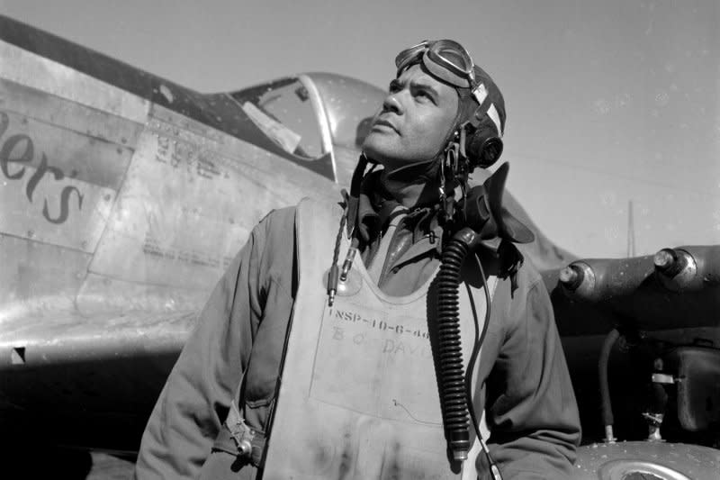 On October 27, 1954, Benjamin O. Davis, Jr., commander of the 332nd Fighter Group, the Tuskegee Airmen, becomes the first African American promoted to the rank of general in the United States Air Force. File Photo by Library of Congress/UPI