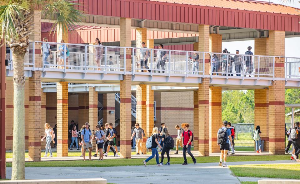 Students at Arnold High School head to their first classes on Aug. 10, 2021, the first day of the 2021-2022 school year.