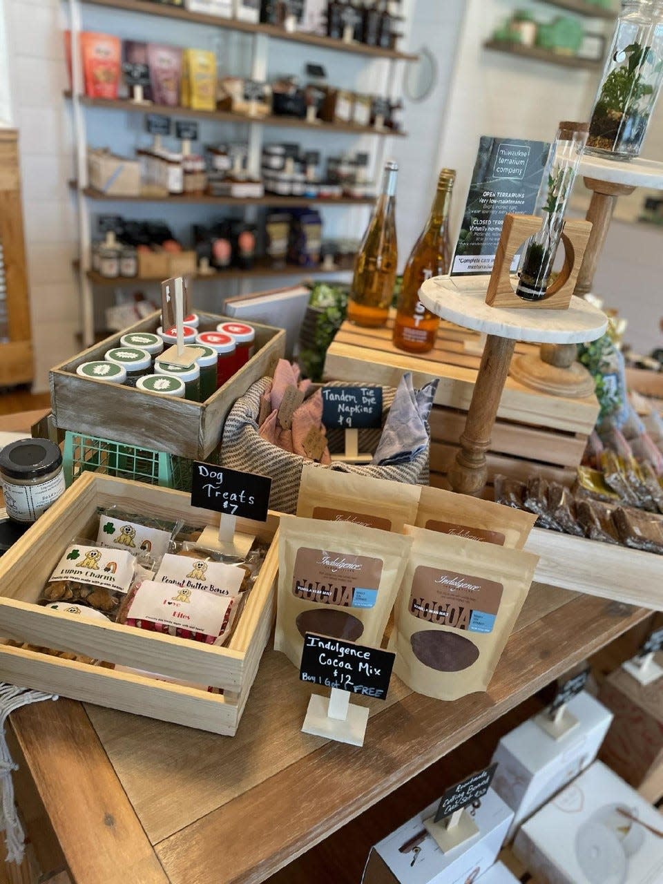 Locally made items at Frannie's Market range from hot cocoa and crackers to dog treats.