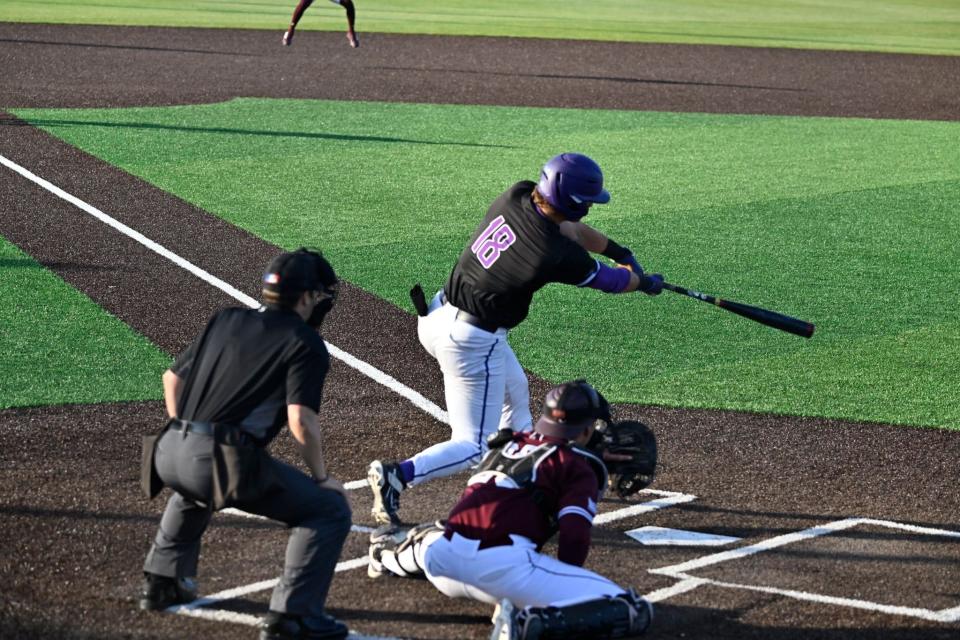 UE baseball's Kip Fougerousse swings against Missouri State ion the MVC Tournament.