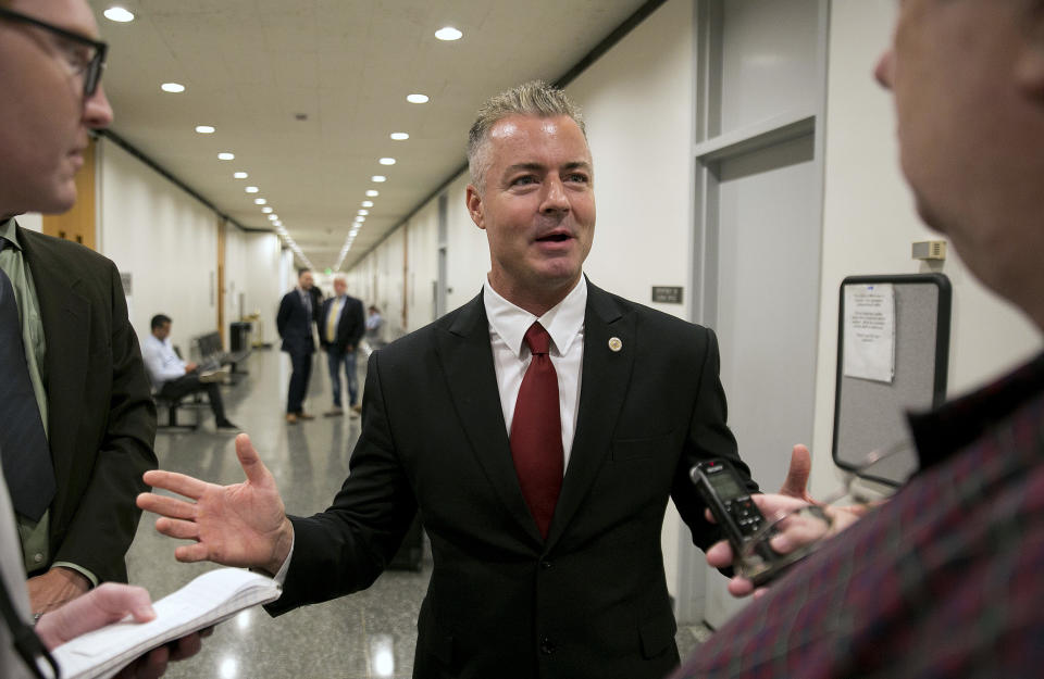 Republican gubernatorial candidate Assemblyman Travis Allen, R-Huntington Beach, discusses a judge’s ruling in Sacramento, Calif., in September 2017. (Photo: Rich Pedroncelli/AP)