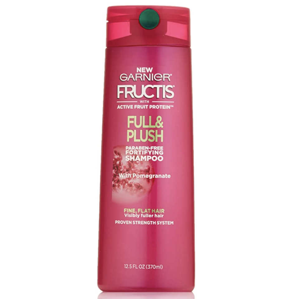 <p><strong>Garnier Fructis </strong></p><p>amazon.com</p><p><strong>$9.93</strong></p><p><a href="https://www.amazon.com/dp/B01M7X9PLZ?tag=syn-yahoo-20&ascsubtag=%5Bartid%7C10055.g.26909189%5Bsrc%7Cyahoo-us" rel="nofollow noopener" target="_blank" data-ylk="slk:Shop Now;elm:context_link;itc:0;sec:content-canvas" class="link ">Shop Now</a></p><p>An extra oily scalp can leave hair feeling weighed down. If you want to add some oomph to your locks, you need Garnier’s shampoo (and matching <a href="https://www.amazon.com/Garnier-Fructis-Plush-Conditioner-Fluid/dp/B01LYBC4U9?tag=syn-yahoo-20&ascsubtag=%5Bartid%7C10055.g.26909189%5Bsrc%7Cyahoo-us" rel="nofollow noopener" target="_blank" data-ylk="slk:conditioner;elm:context_link;itc:0;sec:content-canvas" class="link ">conditioner</a>). This pair won the GH Beauty Lab’s latest hair <a href="https://www.goodhousekeeping.com/beauty-products/g793/hair-thickening-shampoo/" rel="nofollow noopener" target="_blank" data-ylk="slk:volumizing and thickening shampoos;elm:context_link;itc:0;sec:content-canvas" class="link ">volumizing and thickening shampoos</a> test, clinching the top spot for adding volume and body to hair. It’ll<strong> leave hair looking full and feeling clean — without weighing it down—</strong> at a great price.</p>