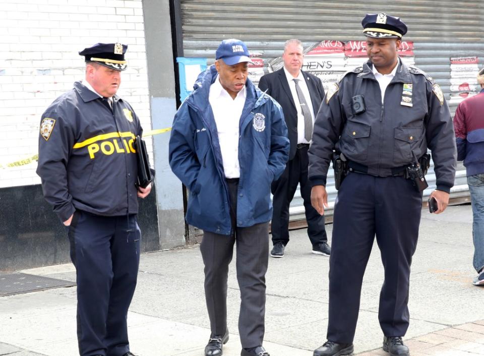 Police brief Mayor Adams on the shooting of the 2-year-old boy in the Bronx on March 30, 2024. Tomas E. Gaston for NY Post