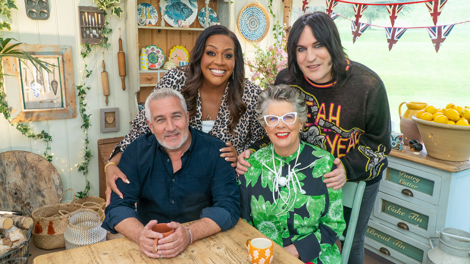 Judges Paul Hollywood and Prue Leith, and hosts Alison Hammond and Noel Fielding for The Great British Bake Off Season 14
