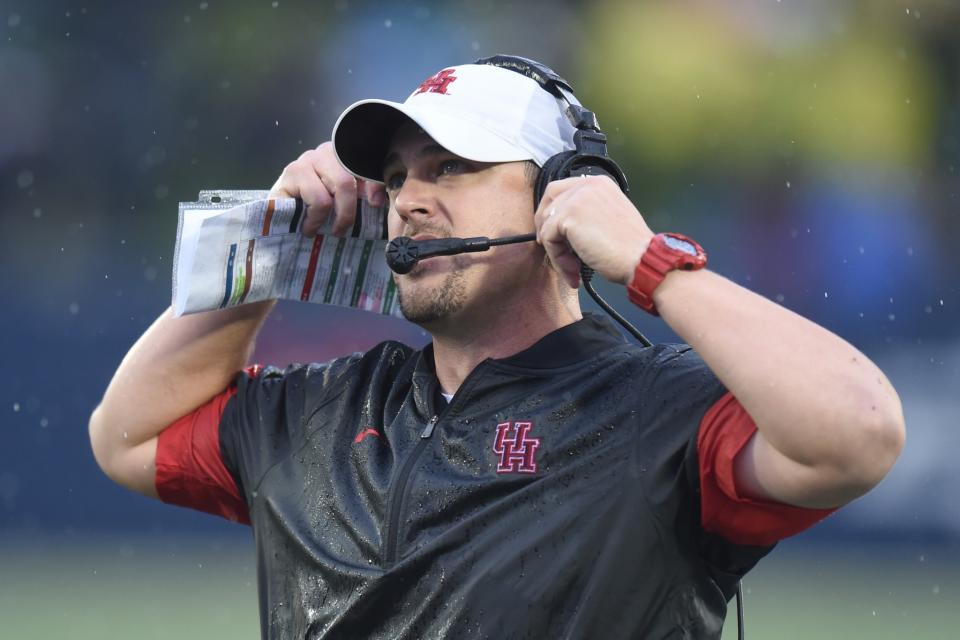 Houston coach Tom Herman's team was knocked from the ranks of the undefeated. (Getty)