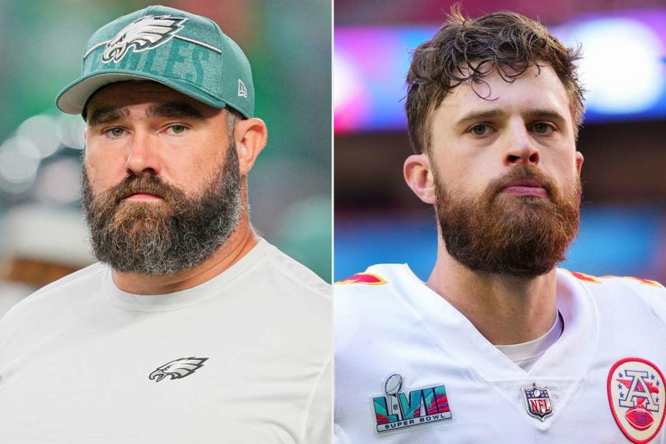 <p>Andy Lewis/Icon Sportswire via Getty; Cooper Neill/Getty</p> (L) Jason Kelce; (R) Harrison Butker