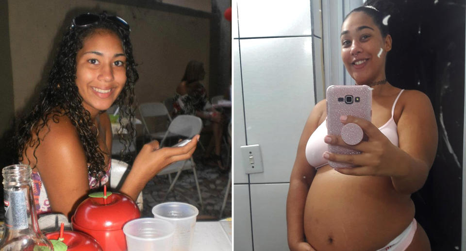 Thaysa Campos dos Santos is pictured left and right in a selfie while pregnant.