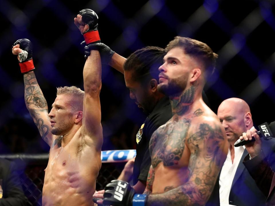 Garbrandt reacts after losing to rival TJ Dillashaw for a second time in August 2018 (Getty)