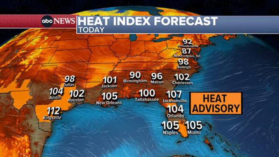 PHOTO: Heat indices in the Florida Peninsula are expected to reach near 110-degrees today. (ABC News)