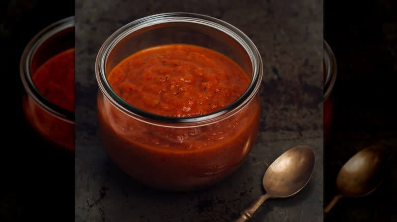 spicy red sauce in jar