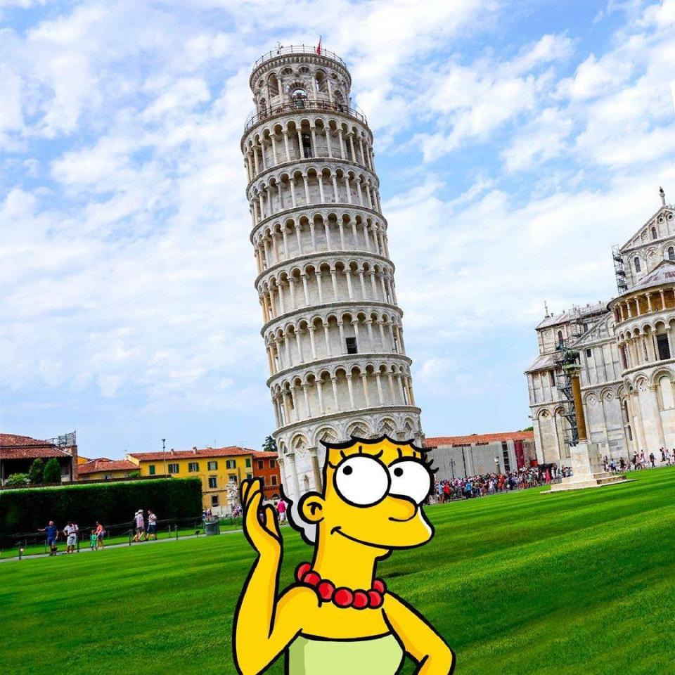 義大利經典景點「比薩斜塔(Torre di Pisa)」變成霸子媽美枝的新髮！圖片來源：@robinyayla