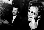 Dan Wilson, right, singer and guitar player for the Minneapolis band Semisonic, laughs along with bassist John Munson during an interview at Anodyne Coffee Shop in Minneapolis, Minn.