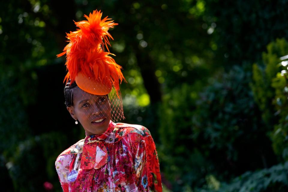 Susan Bender Whitfield arrives, on the second day of of the Royal Ascot horserace meeting (AP)