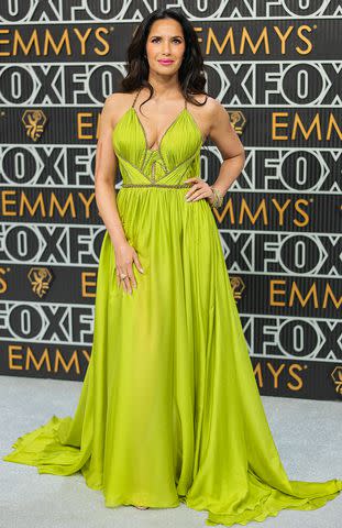 <p>Neilson Barnard/Getty </p> Padma Lakshmi attends the 75th Primetime Emmy Awards on Jan. 15, 2024
