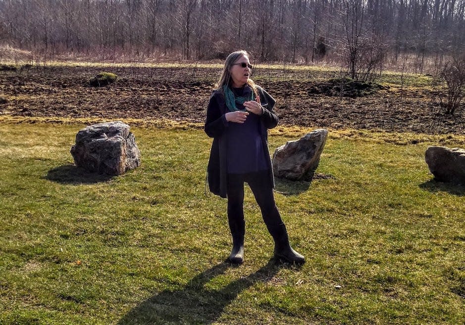 Shown on a previous hike, prescribed burn expert Buffy Dunham will talk about the role of controlled prairie fires on a hike with the Harbor Country Hikers on May 7, 2022, at Chikaming Township Park & Preserve in Three Oaks.