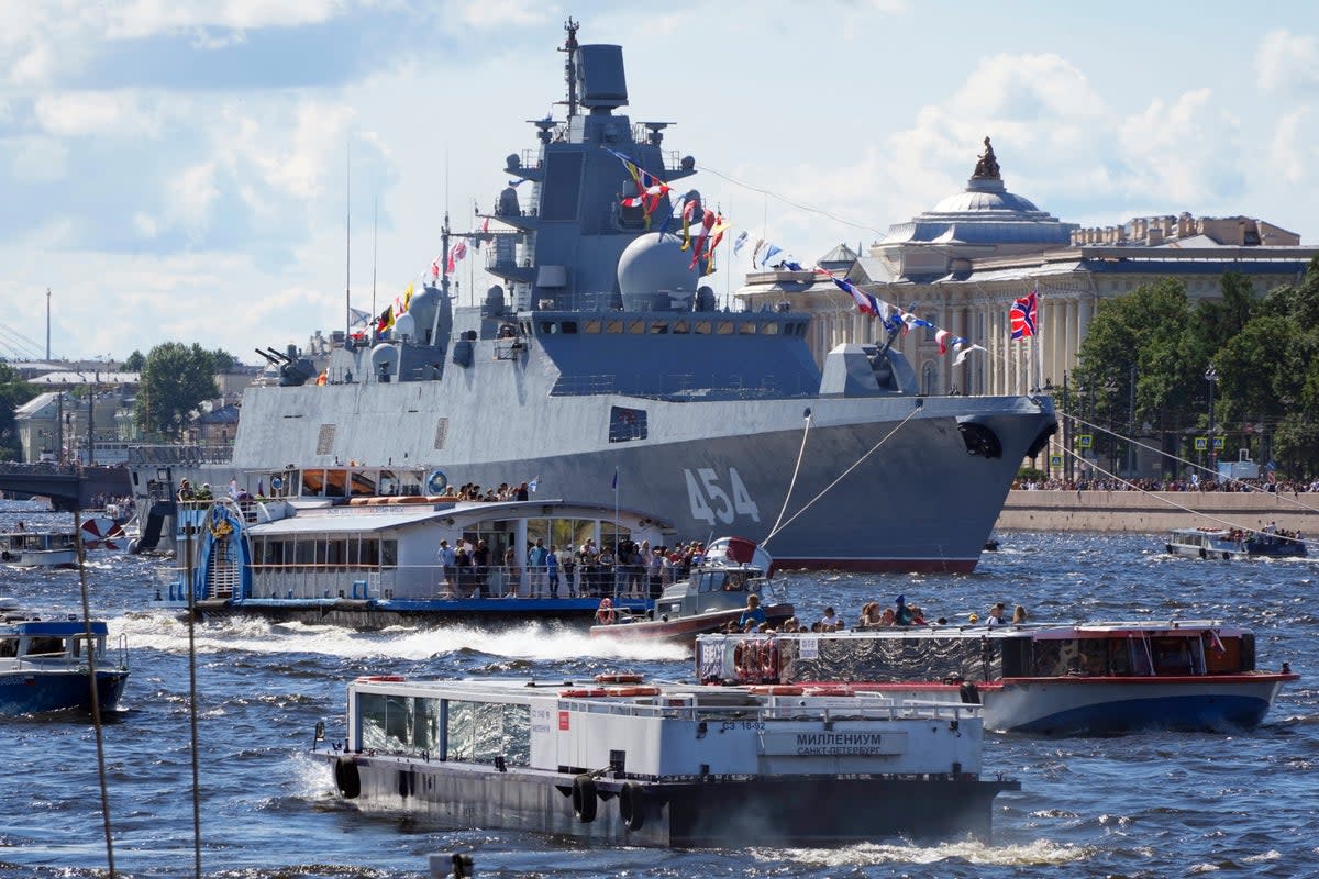 The Russian frigate ‘Admiral Gorshkov’ before it was deployed on its current mission  (AP)