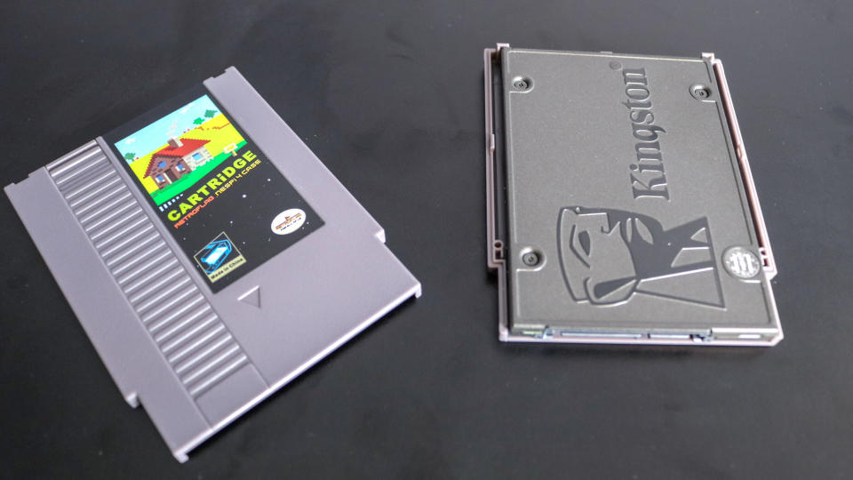A picture of the cartridge that holds an SSD that comes with the NESPi 4