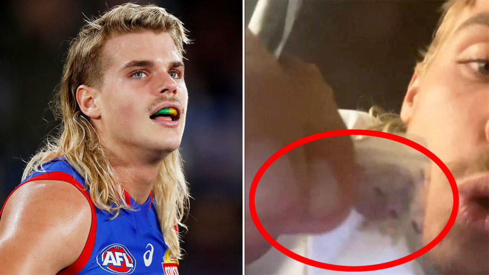 The Western Bulldogs have confirmed they are investigating images of star midfielder Bailey Smith holding a white powder. Pic: Getty/Twitter