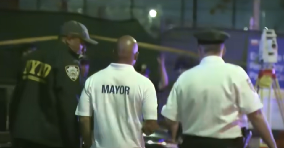 Mayor Eric Adams arrives on scene after the crash on the Lower East Side (CBS New York)