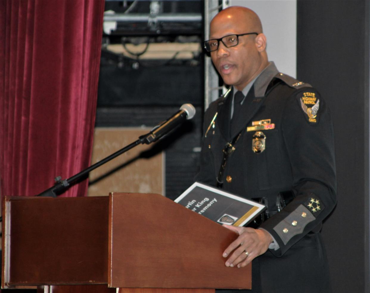 Col. Charles "Chuck" Jones, superintendent of the Ohio State Highway Patrol, served as the keynote speaker for the Peace and Freedom Committee Dr. Martin Luther King Jr. Day celebration on Monday, Jan. 16, 2023, at the Palace Theatre in Marion. Jones, a native of Marion, is the 20th superintendent of the Ohio State Highway Patrol.