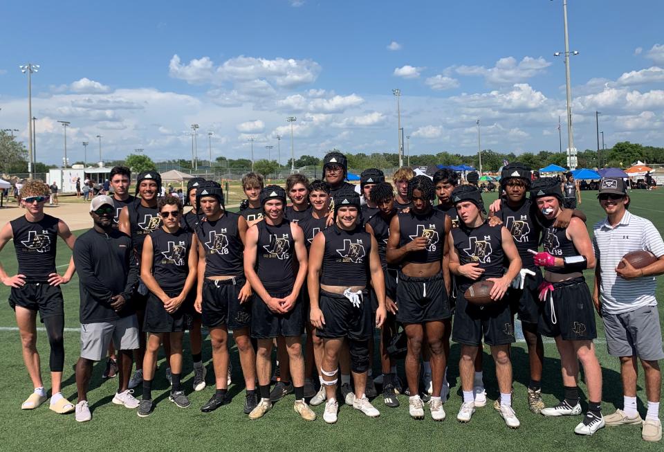 The team from Brady, Texas, poses during competition at the 2022 Texas 7-on-7 State Tournament at Veterans Park in College Station on Friday, June 24, 2022.
