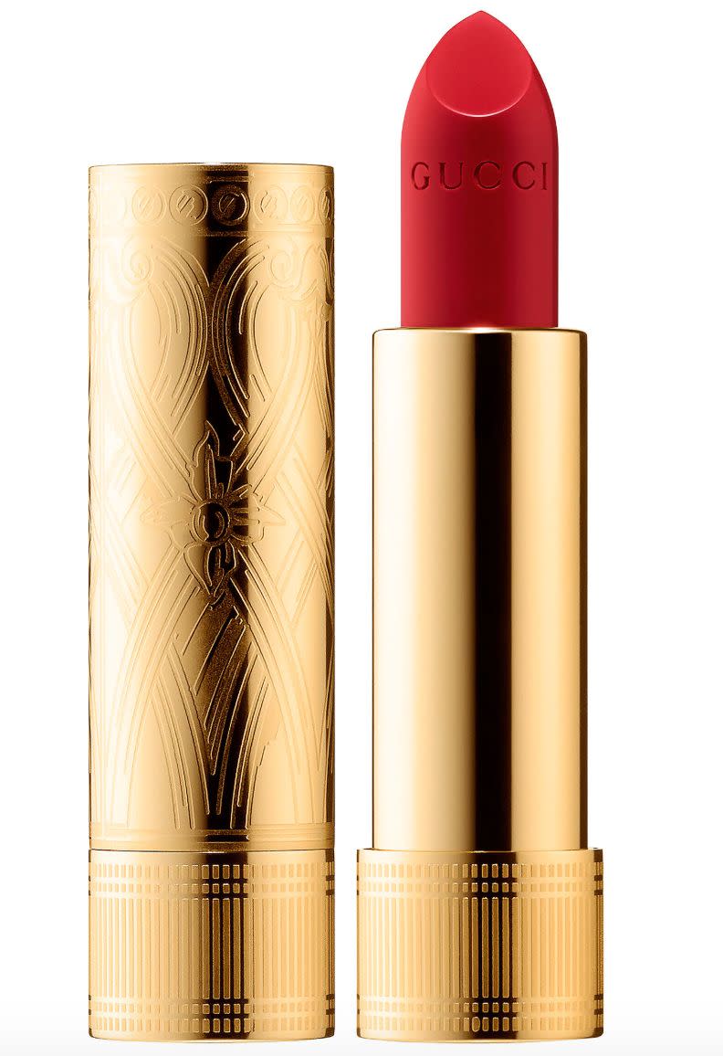 This <a href="https://fave.co/2t7Ea69" target="_blank" rel="noopener noreferrer">Gucci lipstick</a> comes in an Art Deco-inspired gold tube, and the creamy formula makes the shade will be long-lasting.