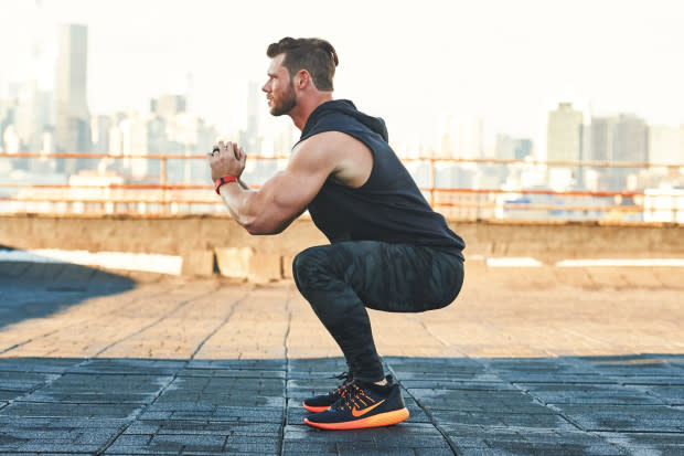 1. 20-Minute Low-impact HIIT<p>Most quick <a href="https://www.mensjournal.com/health-fitness/back-basics-11-ways-build-your-best-cardio-workout/" rel="nofollow noopener" target="_blank" data-ylk="slk:cardio regimens;elm:context_link;itc:0;sec:content-canvas" class="link ">cardio regimens</a> for weight loss involve <a href="https://www.mensjournal.com/health-fitness/10-hiit-workouts-to-get-you-shredded-for-summer/" rel="nofollow noopener" target="_blank" data-ylk="slk:high-intensity interval training (HIIT);elm:context_link;itc:0;sec:content-canvas" class="link ">high-intensity interval training (HIIT)</a> that leaves you gasping for air. And while they're fantastic for conditioning and dropping fat, all that jumping around can take its toll on your joints so, Pete Williams, CPT, put together a workout to ramp up your metabolism without stressing your body.</p><p>In this do-anywhere, bodyweight workout, you'll push hard for 20 minutes to create core stability, open up tight hips, and get a much-needed cardio benefit that's more effective than jogging. We’ve designed this workout by alternating lower body and upper body movements as well as pushing and pulling exercises so there’s no need for rest. This way you can make the most of your time, performing 2 sets of these moves as a circuit.</p><p><strong>Forward Lunge-to-Instep x 10 reps each side</strong></p><p><strong>How to do it:</strong> Start by stepping forward into a lunge with your left foot forward. Place your right forearm (or hand) to the ground and your left elbow to the inside of your left foot (shown here). Hold the stretch for two seconds. Then, place your left hand outside of your foot and push your hips up, pointing your front toes up. Return to standing position and repeat by stepping out with your right foot. Continue alternating sides.</p><p><strong>One-arm, One-leg Plank x 10 reps each side</strong></p><p><strong>How to do it:</strong> From a pushup position with forearms on the ground (shown here), push up and support your weight on your elbows. Tuck your chin so your head is in line with your body. Lift one arm and the opposite leg, hold for two seconds. Switch limbs.</p><p><strong>Pullup x 10 reps </strong></p><p><strong>How to do it:</strong> Grab the bar with an overhand grip. Hanging from the bar, pull your shoulder blades back and down to lift your body up and build momentum. Finish by pulling up with your arms.</p><p><strong>3-Way Pushup x 10 reps </strong></p><p><strong>How to do it:</strong> Do 10 traditional pushups (hands directly below the shoulders) followed by 10 “diamond” pushups (index fingers and triceps touching), followed by 10 wide-grip pushups (hands wider than shoulders).</p><p><strong>Squat Jump x 10 reps </strong></p><p><strong>How to do it:</strong> Stand with feet just outside your shoulders. Squat, keeping your knees behind your toes. After holding this position for two seconds, jump vertically. Pull your toes to your shins midair to prepare for landing. Be sure to land softly, with your hips back and down.</p><p><strong>Burpee x 10 reps </strong></p><p><strong>How to do it:</strong> Squat, place you hands on the ground, and “jump” your feet out into a pushup position. Perform a pushup, then jump your feet to your hands. Then jump as high as you can, throwing your hands over your head.</p><p><strong>Mountain Climbers x 30 reps each side</strong></p><p><strong>How to do it:</strong> This movement mimics mountain climbing. Think of the ground as your mountain. Start in pushup position with the balls of your feet on the ground. Alternate driving your knees forward to their corresponding arm and keep your hips down for the entire motion.</p><p><strong>V-up x 15 reps</strong></p><p><strong>How to do it:</strong> Begin on your back with hands extended over your head. Lift your legs and crunch up at the same time, forming your body into the shape of a “V.” Be sure to lift your legs and trunk simultaneously—doing one ahead of the other makes you lose a lot of the effectiveness of the movement. Exhale as you lift your legs and crunch and inhale as you return to the starting position.</p>2. 30-Minute Basic Bodyweight Workout<p>“No gym? No problem. Speed up this circuit of bodyweight exercises to burn calories anywhere, anytime,” says Franklin Antoian, CPT. Do the circuit of exercises for 1 minute each. Repeat 4 times through, resting 30 seconds before repeating.</p><ul><li>Pushups</li><li>Jumping Jacks</li><li>Forward-Backward Lunges (30 sec. each leg)</li><li>V-ups</li><li>Side-stepping Squats (30 seconds each leg)</li><li>Burpees</li><li>Mountain Climbers</li></ul>3. Beast Mode Bodyweight Workout<p>“This bodyweight circuit workout raises your body temperature and increases your metabolism,” says Lisa Reed, M.S., C.S.C.S. Do the main circuit of exercises for 30 second each. Repeat 2 to 3 times through, resting as little as possible. Finish with the cardio burnout.</p><ul><li>Isometric Squats</li><li>Squats</li><li>Sumo Squat Jumps</li><li>Wide-hand Pushups</li><li>Renegade Row to Pushup</li><li>Side Plank Rotations With Reach</li><li>Reverse Lunges (right)</li><li>Reverse Lunges (left)</li><li>Plank Tricep Getups (right-arm lead)</li><li>Plank Tricep Getups (left-arm lead)</li><li>Windshield Wipers</li></ul><p><strong>Finisher</strong></p><ul><li>Speed Squats</li><li>Quick Feet</li><li>Skaters</li><li>Speed Jumping Jacks</li><li>High-knee Stationary Sprint</li><li>Burpees</li></ul><p>James Michelfelder</p>