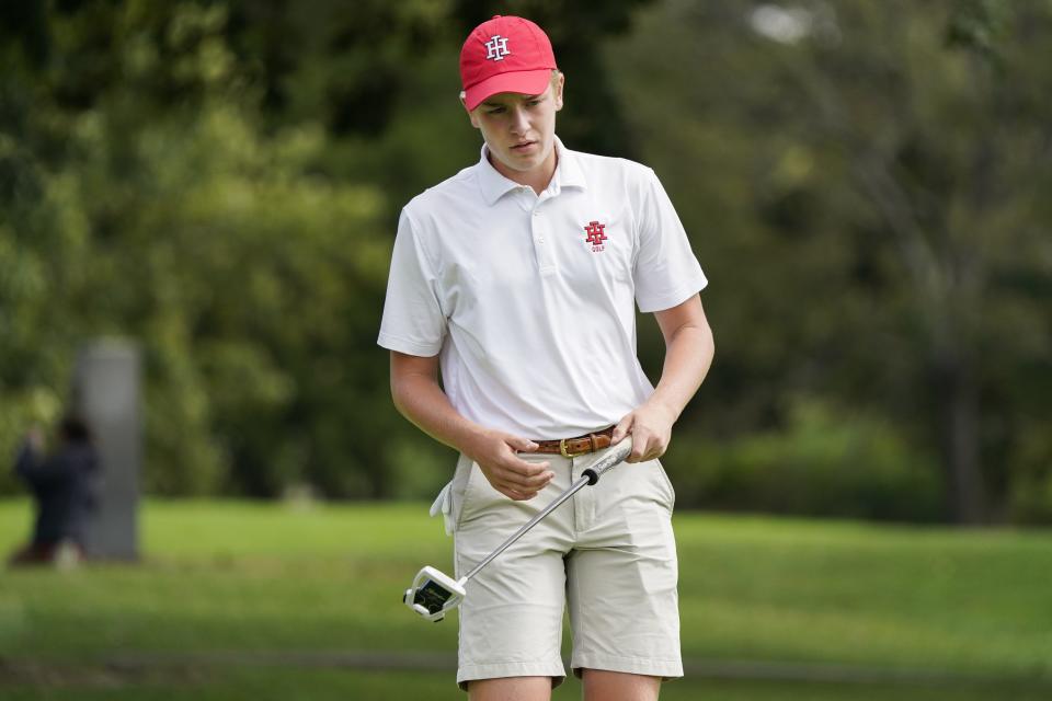 Indian Hill's Alex Holzapfel prepares to putt during the Best of the West high school boys golf tournament at Miami Whitewater Golf Course on Sunday, Sept. 25, 2022.