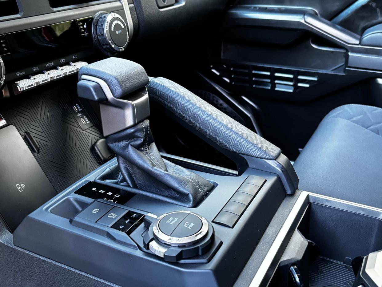 The 2024 Toyota Tacoma offers an 8-speed automatic transmission and terrain mode selector.