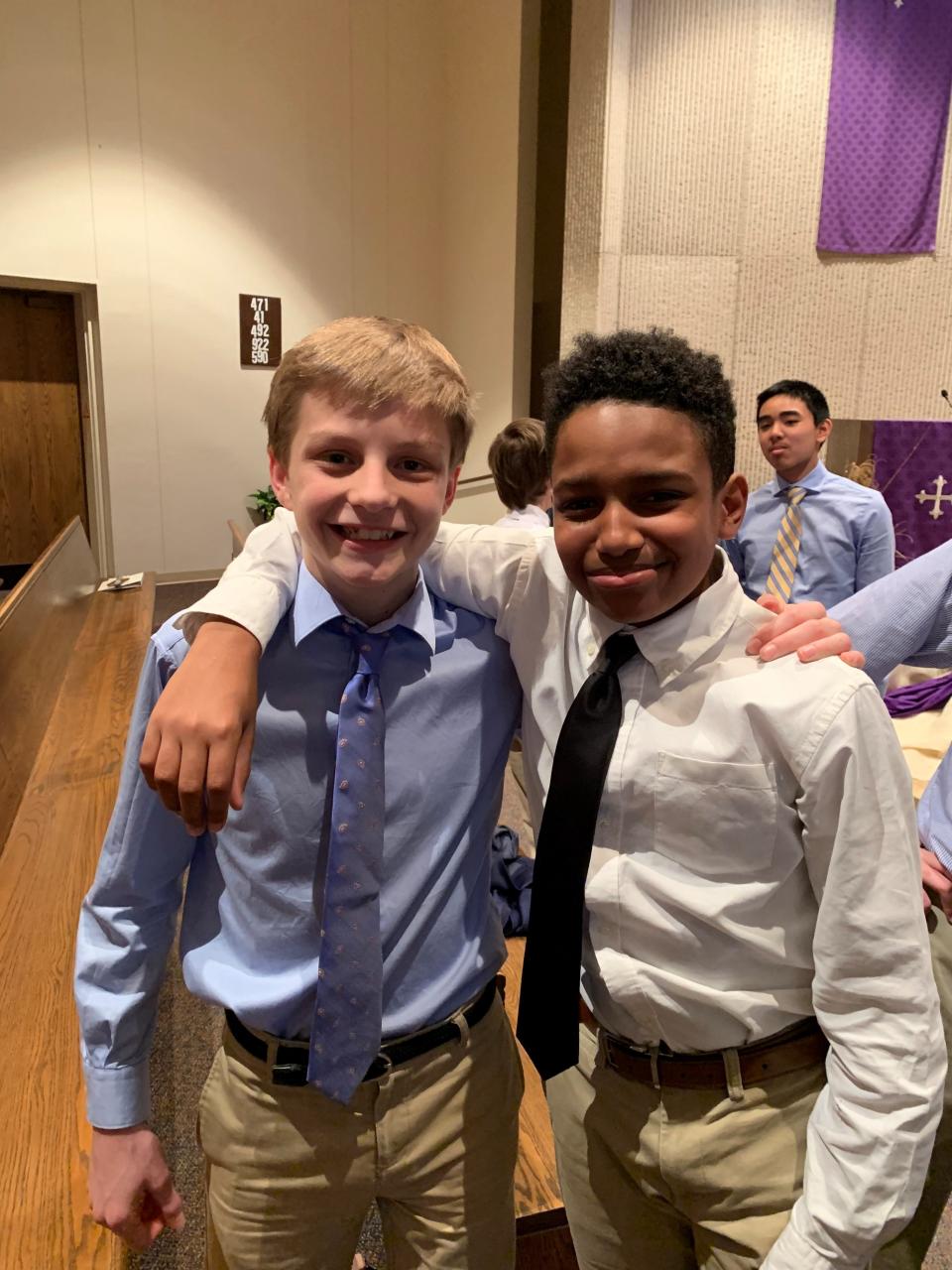 Brebeuf senior Evan Haywood (right) and Guerin Catholic senior Robert Sorensen (left) attended St. Pius X together from sixth grade to eighth grade.