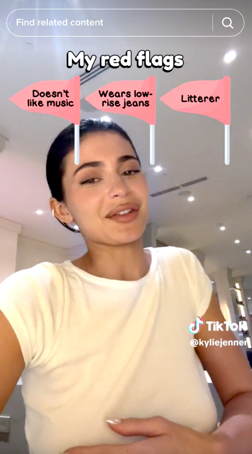 Screenshot of Kylie Jenner's TikTok with her red flags