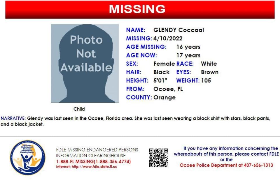 Glendy Coccaal was last seen in Ocoee on April 10, 2022.