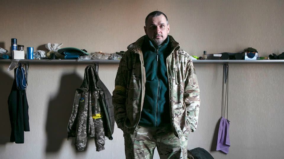Filmmaker and deputy commander of a Kyiv unit Oleh Sentsov, in the room he shares with members of his unit on March 10, 2022 in Kyiv, Ukraine. - Laurent Van Der Stockt/Getty Images