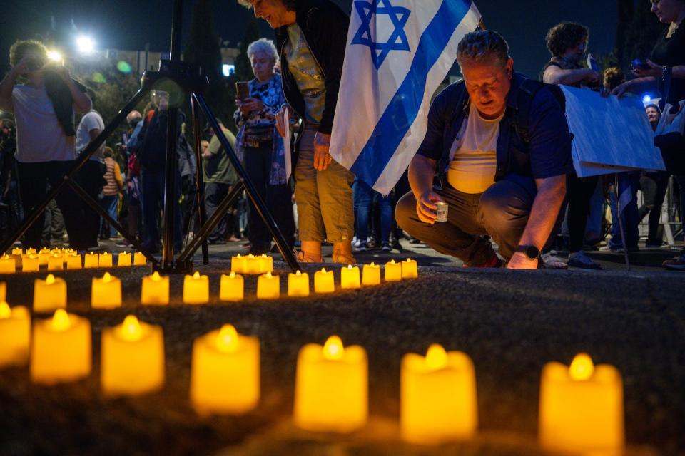 The Hamas attack of Oct. 7 left Israelis mourning 1,400 dead. <a href="https://www.gettyimages.com/detail/news-photo/protesters-led-by-bereaved-families-and-families-of-news-photo/1780911637?adppopup=true" rel="nofollow noopener" target="_blank" data-ylk="slk:Alexi J. Rosenfeld/Getty Images.;elm:context_link;itc:0;sec:content-canvas" class="link ">Alexi J. Rosenfeld/Getty Images.</a>