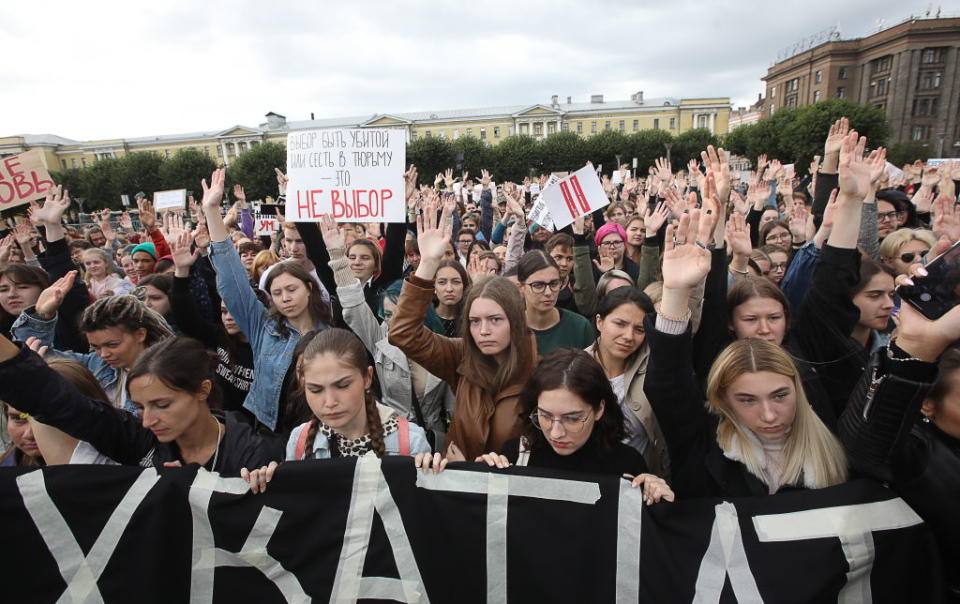 A rally in St Petersburg in support of the sisters. Source: Getty