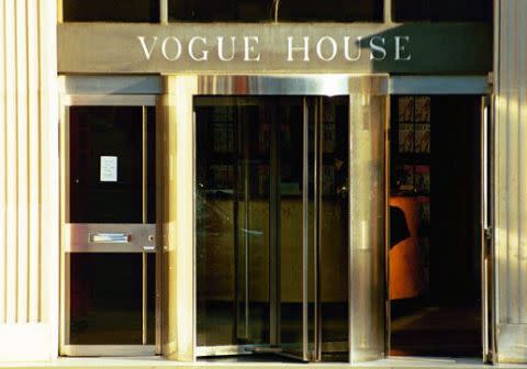 Revolving doors of Vogue House where Alan was trapped