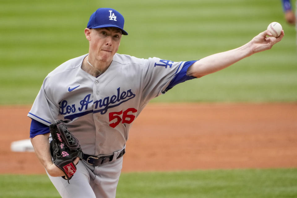 Los Angeles Dodgers starting pitcher Ryan Yarbrough throws during the first inning of a baseball game against the Washington Nationals at Nationals Park, Sunday, Sept. 10, 2023, in Washington. (AP Photo/Andrew Harnik)