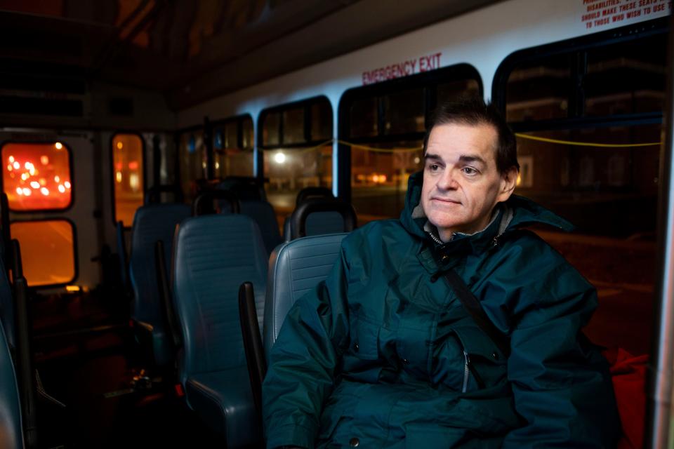 Donnie Sanford, of Chillicothe, rides the bus around six o'clock in the morning to go work out at the YMCA of Ross County on Dec. 20, 2022 in Chillicothe, Ohio. The Chillicothe Transit System provides free transportation for local passengers in need of transportation around the Chillicothe area.