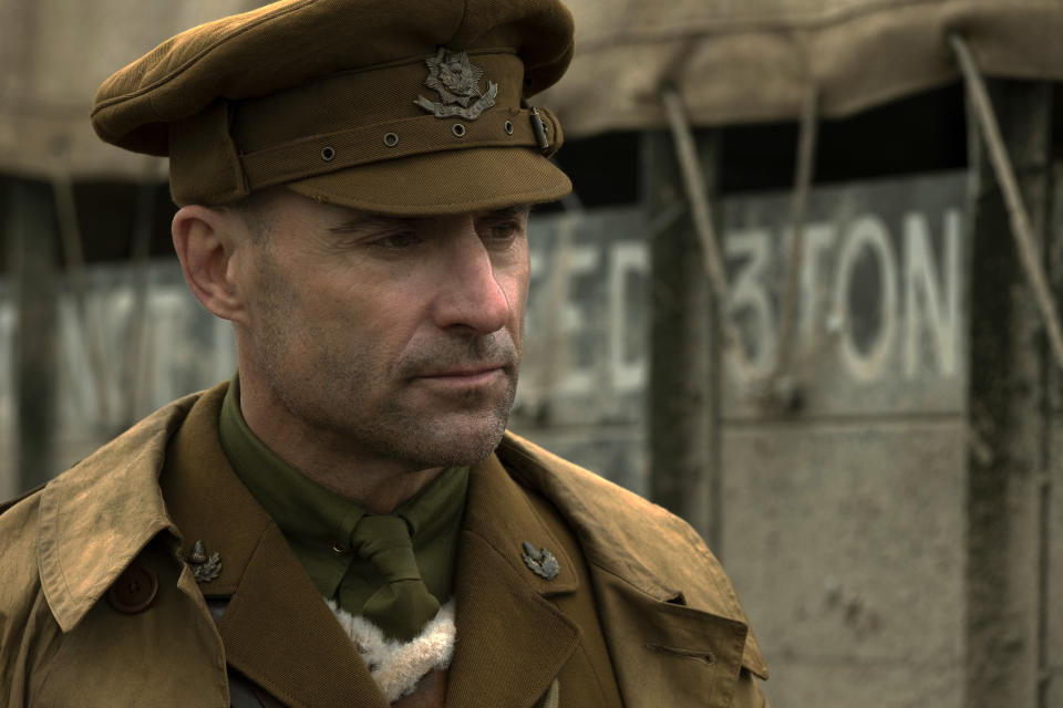 This image released by Universal Pictures shows Mark Strong as Captain Smith in a scene from "1917," directed by Sam Mendes. (François Duhamel/Universal Pictures via AP)