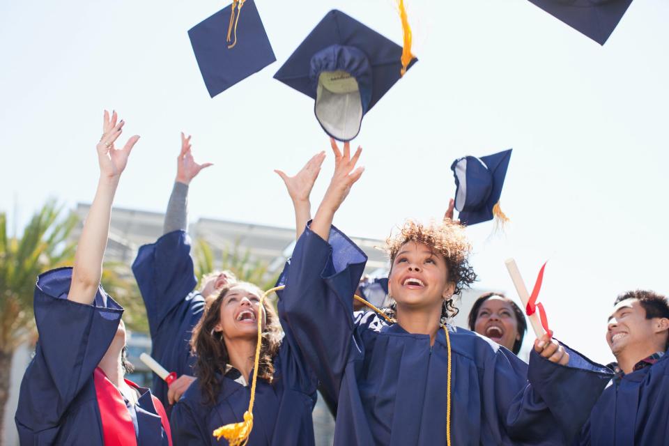College graduates tossing their caps