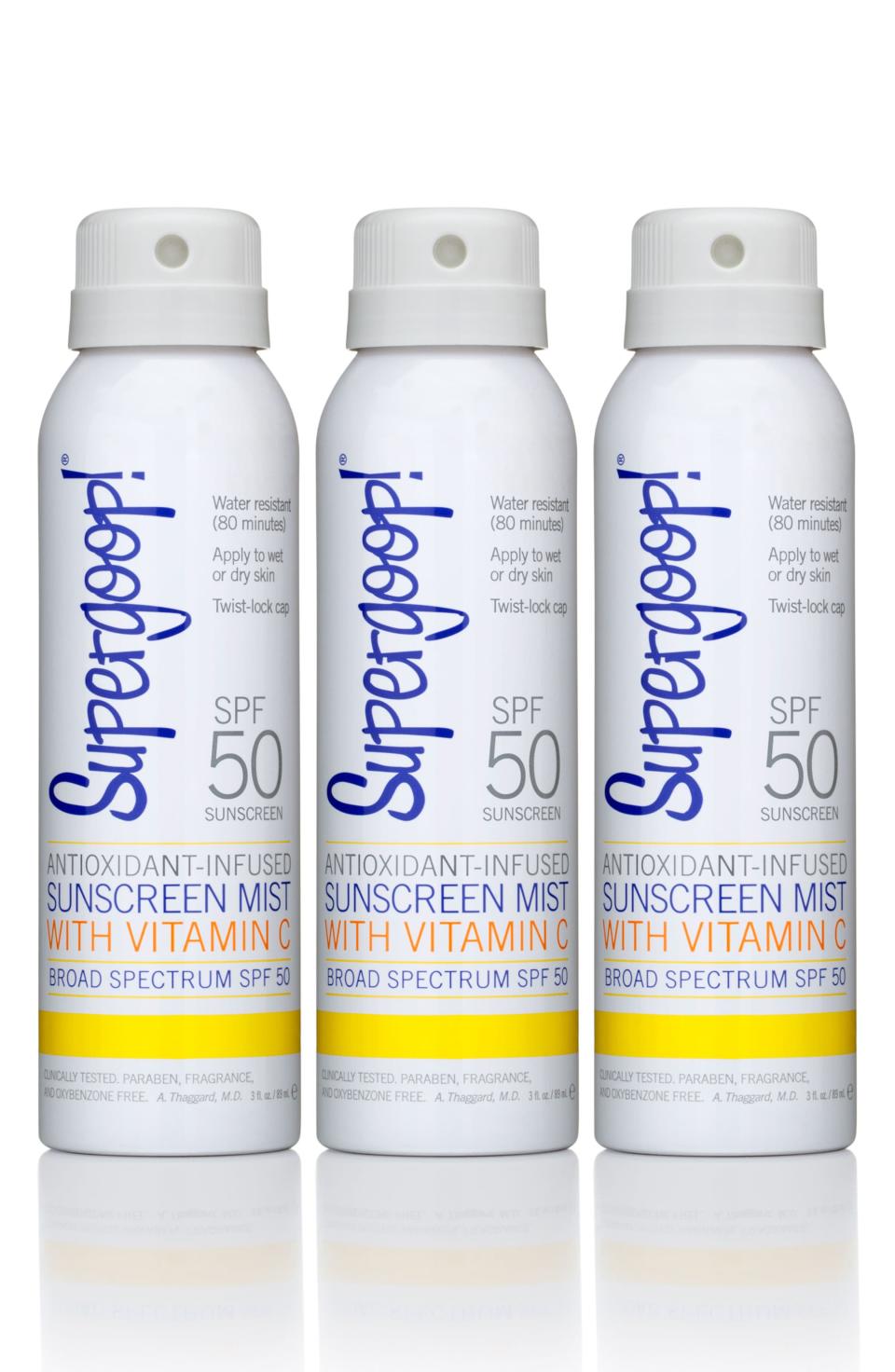 11) SUPERGOOP! SPF 50 Antioxidant Infused Sunscreen Mist Trio